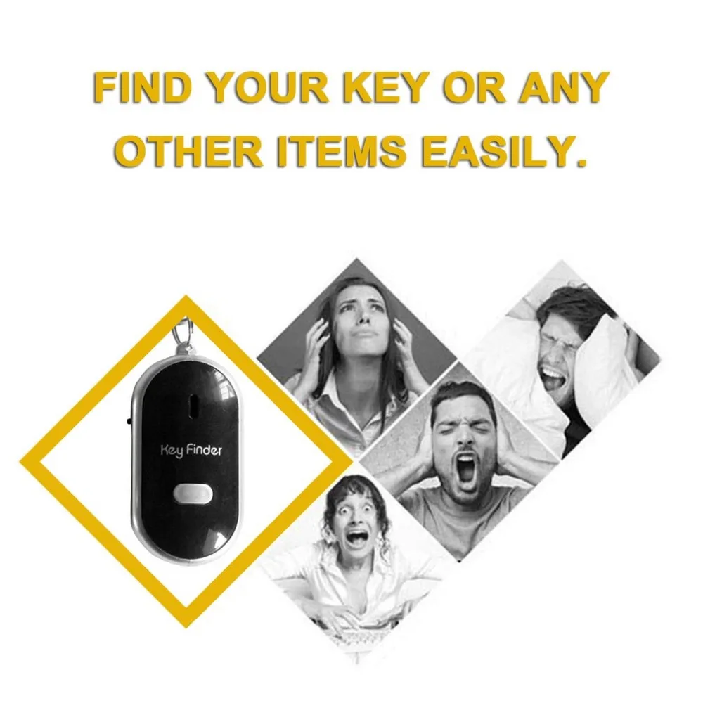 LED Whistle Key Finder Flashing Beeping Sound Control Alarm Anti-Lost Keyfinder Locator Tracker with Keyring 4 Colors For Choice