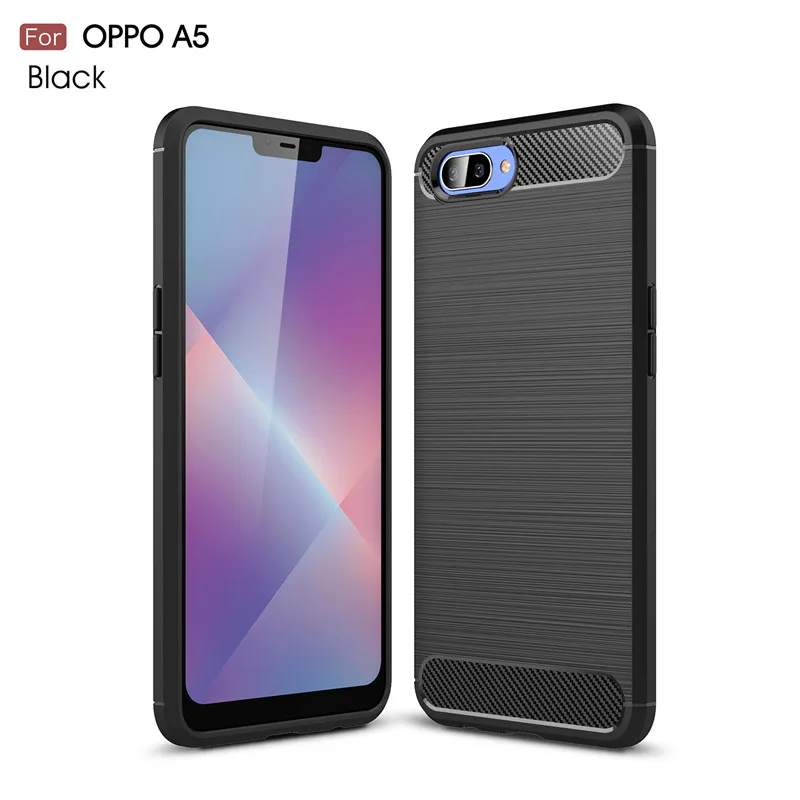 

For OPPO A5 Case Brushed Carbon Fiber Shockproof TPU Protective Back Cover For OPPO AX5 A3S Silicone Bumper Armor Coque Capa