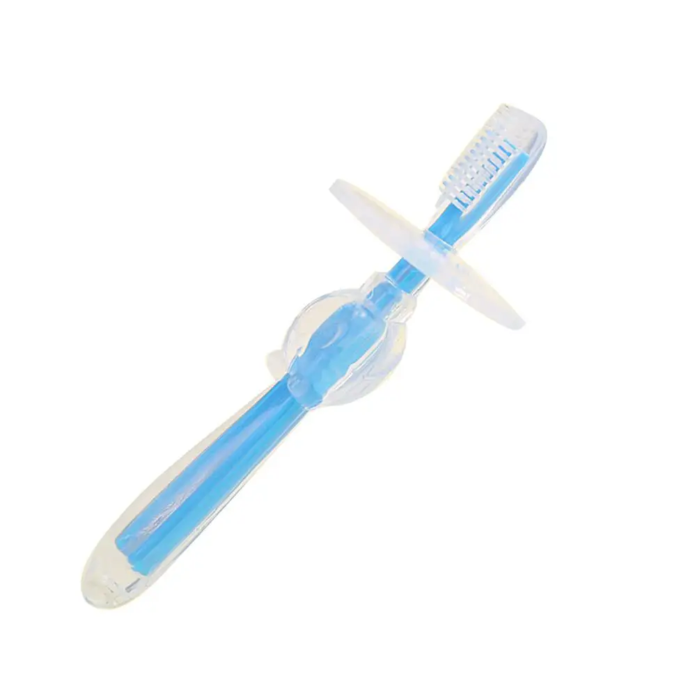 Kidlove Kids Мягкая силиконовая учебная зубная щетка для ухода за полостью рта с защитным круглым ломтиком - Цвет: blue