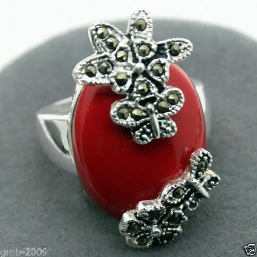 Скульптура из маркассита Mode rouge laque 925 bague en argent Sterling (#7 10) boucles d'oreilles et ensembles de bijoux