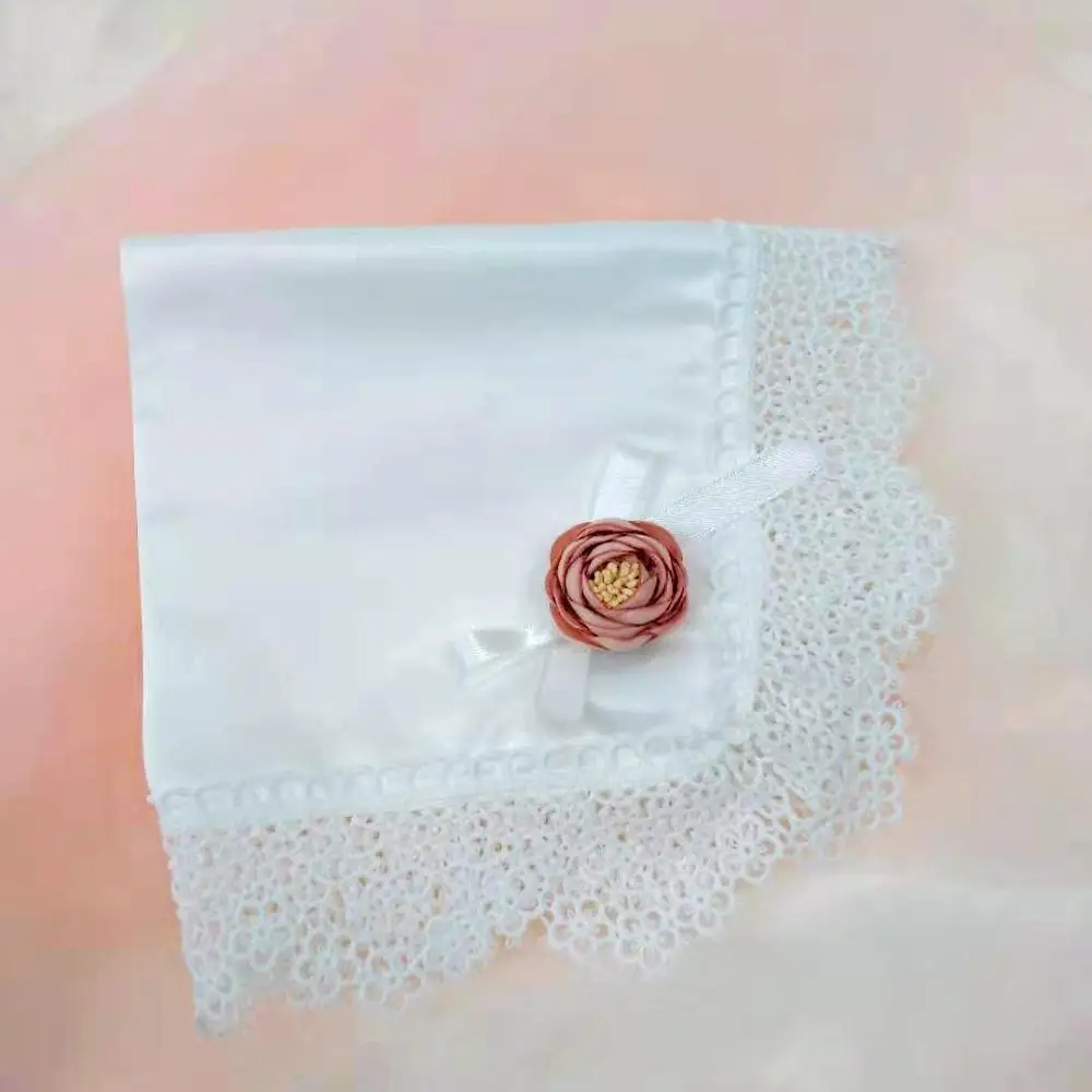 

Baby premium Satin lace handkerchiefs crochet hankies ladies wedding flower handkerchief Baptismal embroidery handkerchief