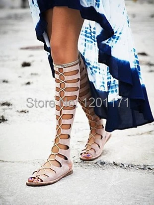 Spring 2014 New Shoes Hollow Leather Boots Female With Flat paint Too cool boots Roman Sandals free shipping | Обувь
