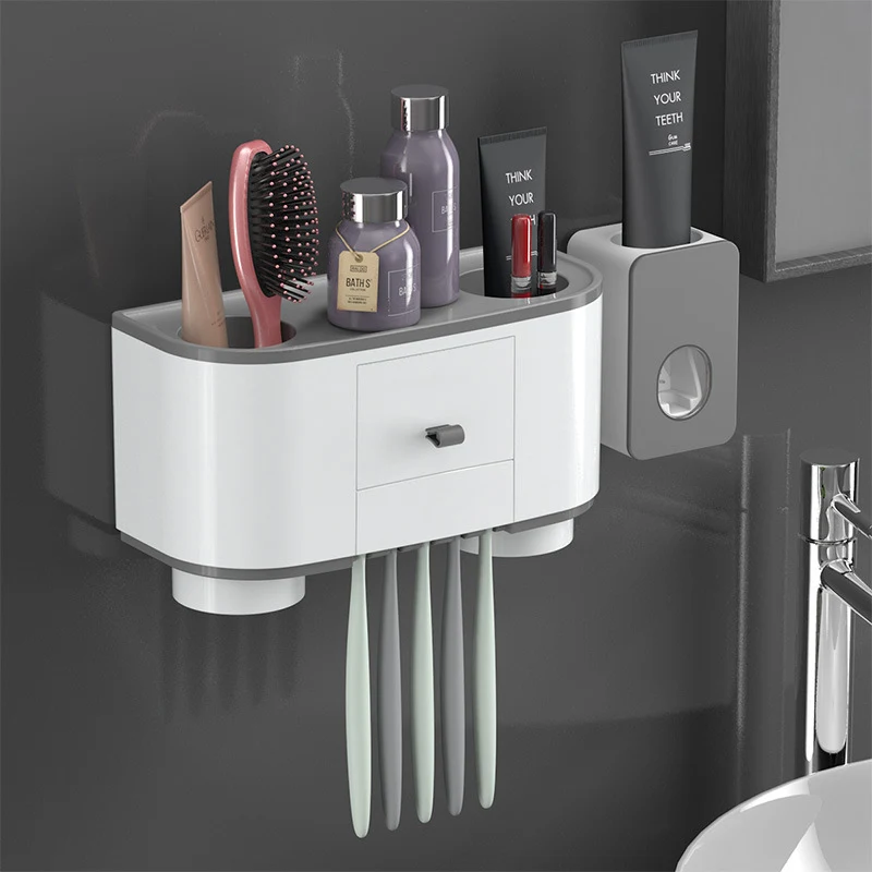 Магнитный держатель для зубной щетки Многофункциональный удобный для хранения пыленепроницаемые аксессуары для ванной комнаты автоматический экономичный диспенсер для зубной пасты - Цвет: Gray-2M