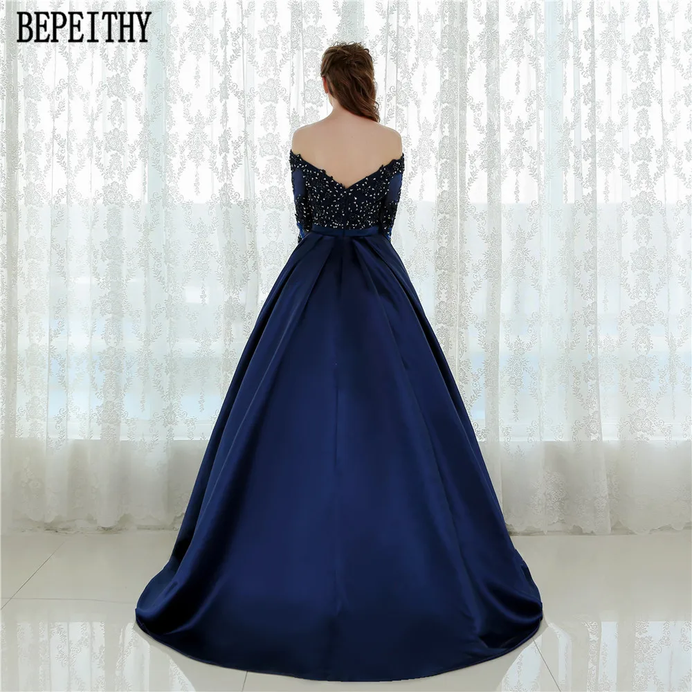 BEPEITHY, лидер продаж, vestido de festa, Longo бальное платье с бисером, кружевные платья для выпускного вечера, атласное вечернее платье с длинным рукавом