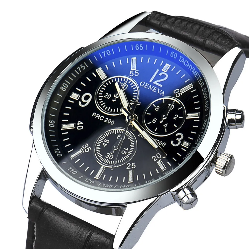 Geneva качественные Брендовые мужские часы, мужские часы, кожаный ремешок, кварцевые часы, наручные часы с календарем, датой, кварцевые часы, мужские часы