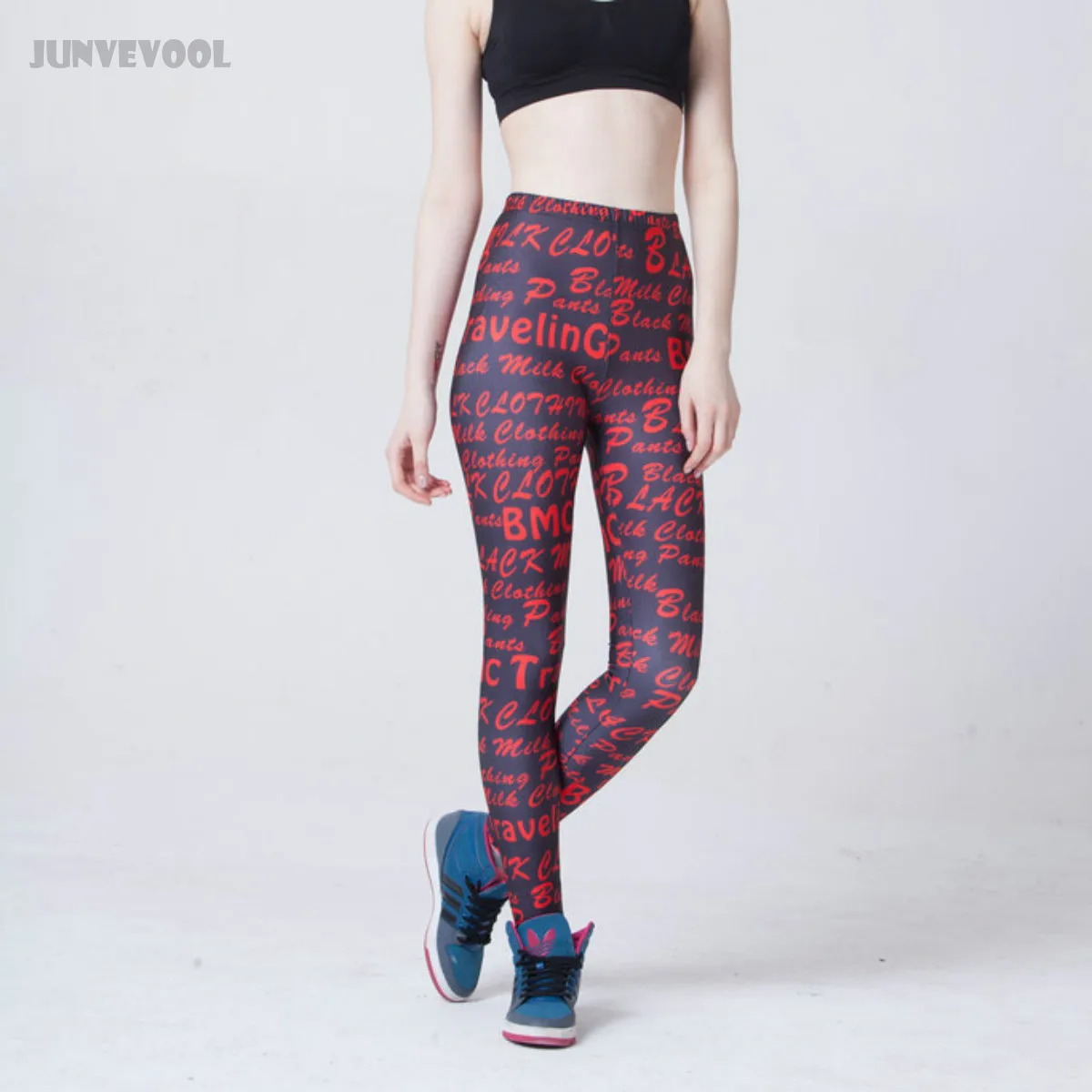 Letters Print Leggings Red Words English Pants Lady Skinny High Waist