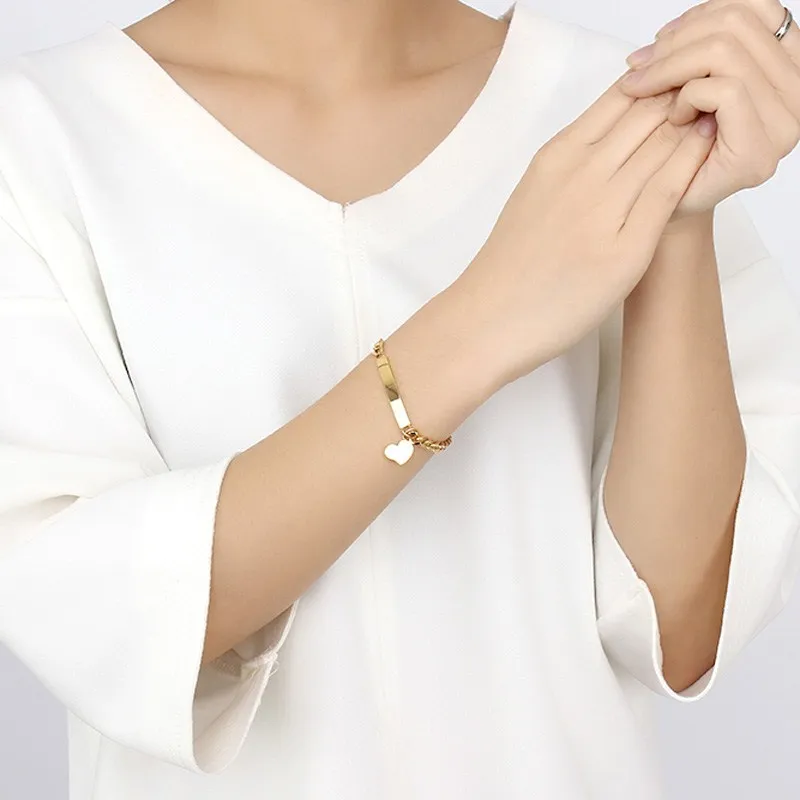 Персонализированные гравировка ID имя браслет для женщин индивидуальные нержавеющая сталь звено цепи Серебряный браслет сердце браслет ювелирные изделия 8 мм