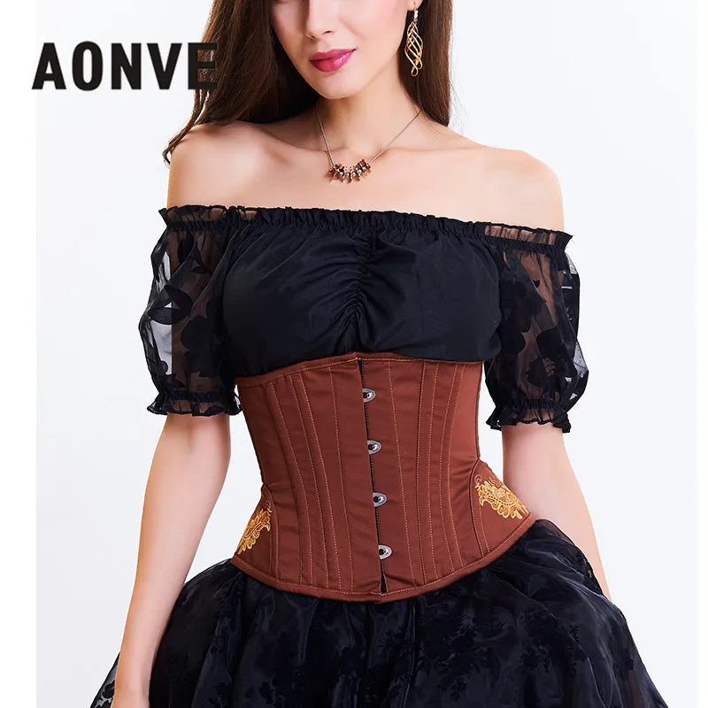 

Gothic Corset Steampunk Steel Boned Corsets Top Brown Black Bodice Waist Trainer Slimming Underwear Straitjacket
