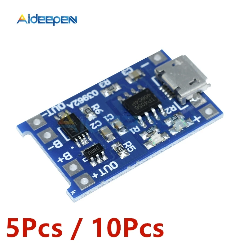 10Pcs/lot DC 5V 1A Micro USB 18650 Lithium Battery Charging Board Charger Module+Mic Protection Dual Functions TC4056A