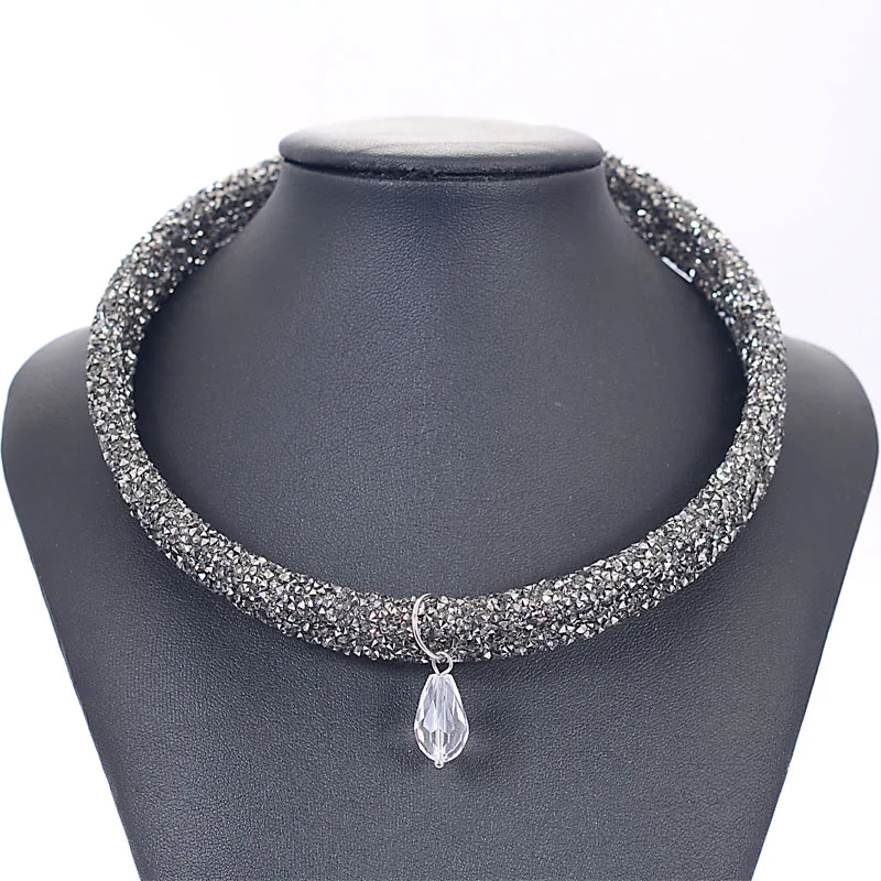 

Miasol Double Rows Crystal Necklace Choker Unique Designed Full Crystal Rhinestone Dust Necklaces Torques For Women Gift Jewelry