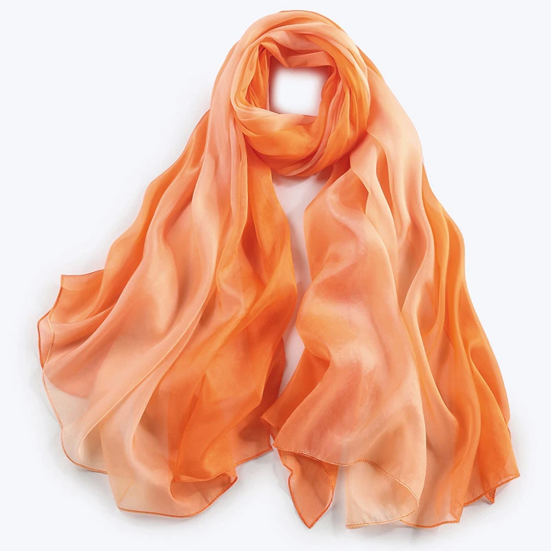 

New Gradient Color 100% Silk Scarf Women Ombre Color Echarpe Smooth Summer Wrap Voile Luxury Scarves Foulard Beach cover-up