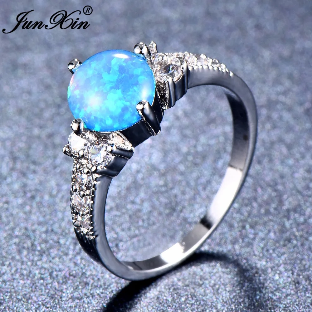 JUNXIN Cute Female Big Finger Ring Fashion White/Blue Fire