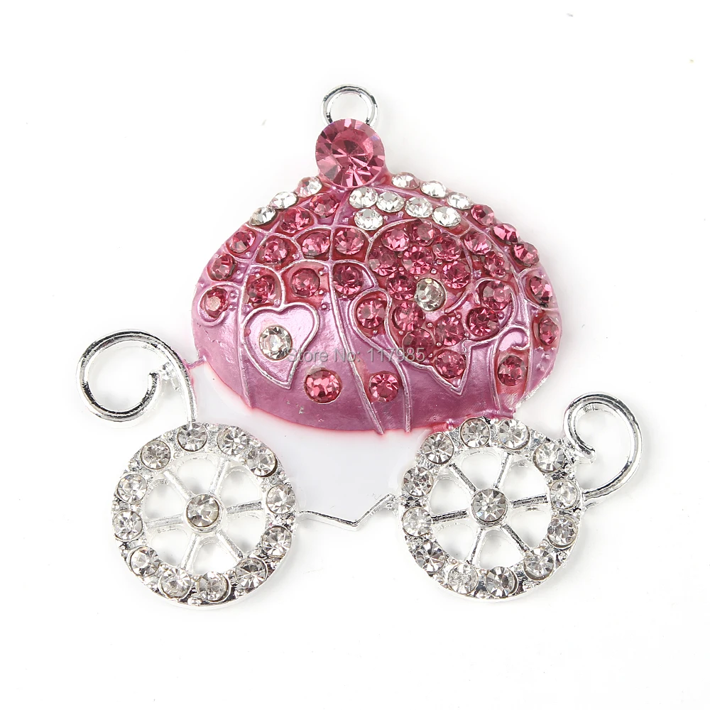 

New 45*48mm PINK Princess Carriage Pendant, Cinderella Pendant, Kawaii Rhinestone PENDANT Chunky Bead Necklace Pendant 10pcs/lot