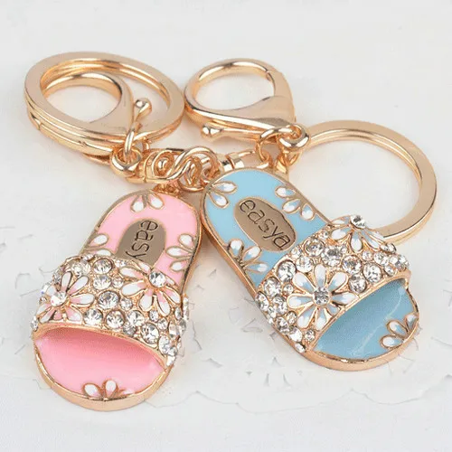 Shoe Keychain Novelty Creative Rhinestone Slippers Keyring charm bag Key Chain Ring Key Fob For