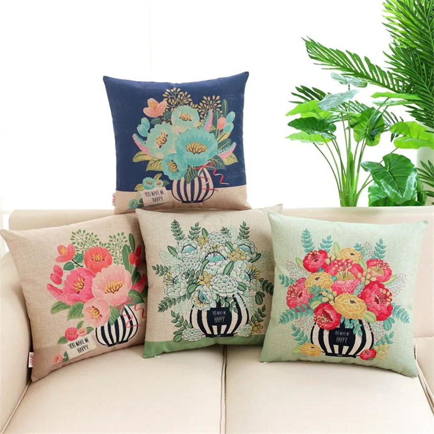 Retro Flower Vase Book Home Decorative Pillow Case Cushion Cover 18" Square 45cm Cushion Case