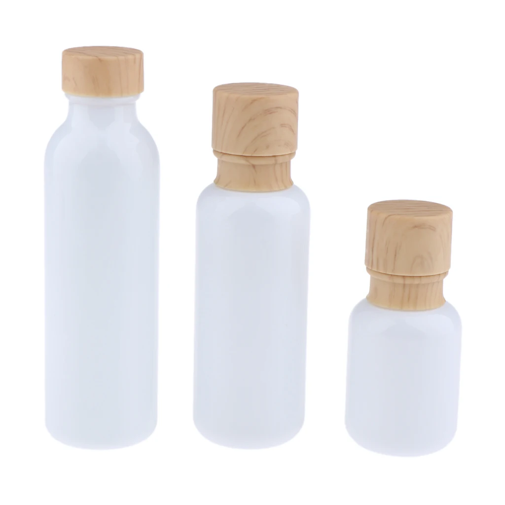 

3Pcs Round Empty Treatment Pump Bottle,Glass Makeup Bottles Liquid Cosmetic Lotions Cream Container with Wood Pattern Cap