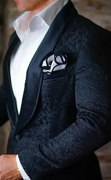 

2019 New Airtailors Mens Wedding Suits Blue Black Jacquard Paisley Pattern Shawl Lapel Suits for Wedding