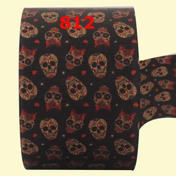 

3" inch 75 mm 7.5cm skull head and heart free shipping printed grosgrain ribbons for gift decoration