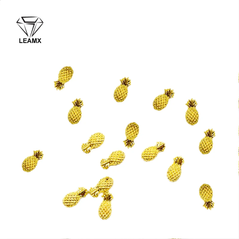 Leamx 50 шт./пакет ногтевая декоративная наклейка 3D Золотой ананас Форма Блестящий Маникюр браслеты с подвесками сплав, амулеты для ногтей для украшения ваших ноготков - Цвет: Gold