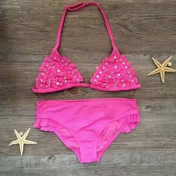 

9-12 years falbala children bikini 2019 cute girls swimsuit kids swimwear baby bikinis beach wear bathing suit biquini 272