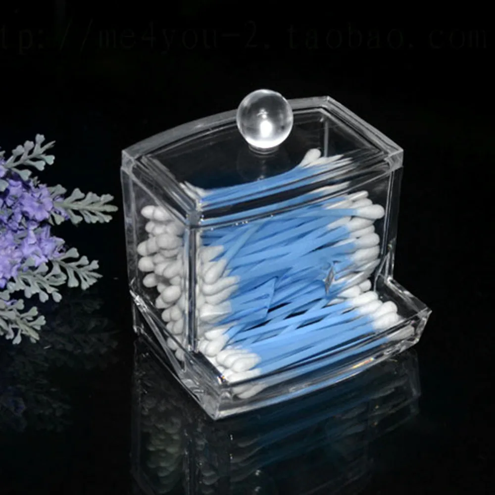 

Bathroon Acrylic Crystal Cotton Bud Storage Box Clear Cotton Pad Storage Holder Make Up Cosmetic Organizer Box Container