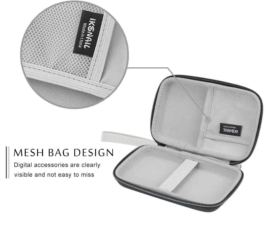 IKSNAIL Shockproof Hard Drive Carrying Earphone Case Pouch Bags For 3 Size Portable External HDD Power Bank Cable Accessories