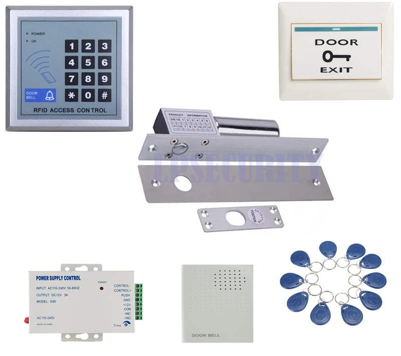 

12VDC normal temp Electric Drop Bolt Gate Door Lock kit with 10 tags or 10pcs pvc smart cards