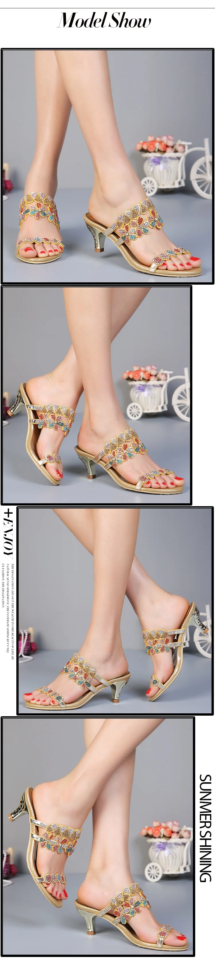G-sparrow New Womens Gold Diamond Women Shoes Rhinestones Stiletto Slippers High Heel Sandals Wedding2