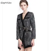 Зимние винтажные клетчатые блейзеры с заклепками, ремень, сексуальный тонкий деловой костюм, куртки в стиле панк, смешанное пальто LT277S50