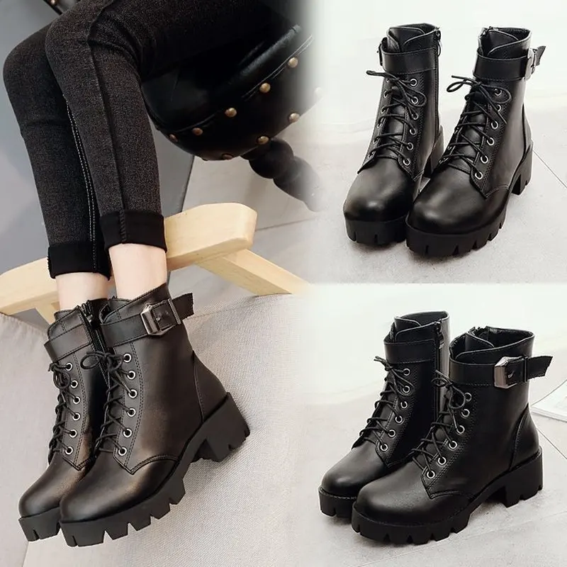 

2018 autumn and winter thick-soled thick women's boots waterproof platform high-heeled Martin boots side zipper women's boots