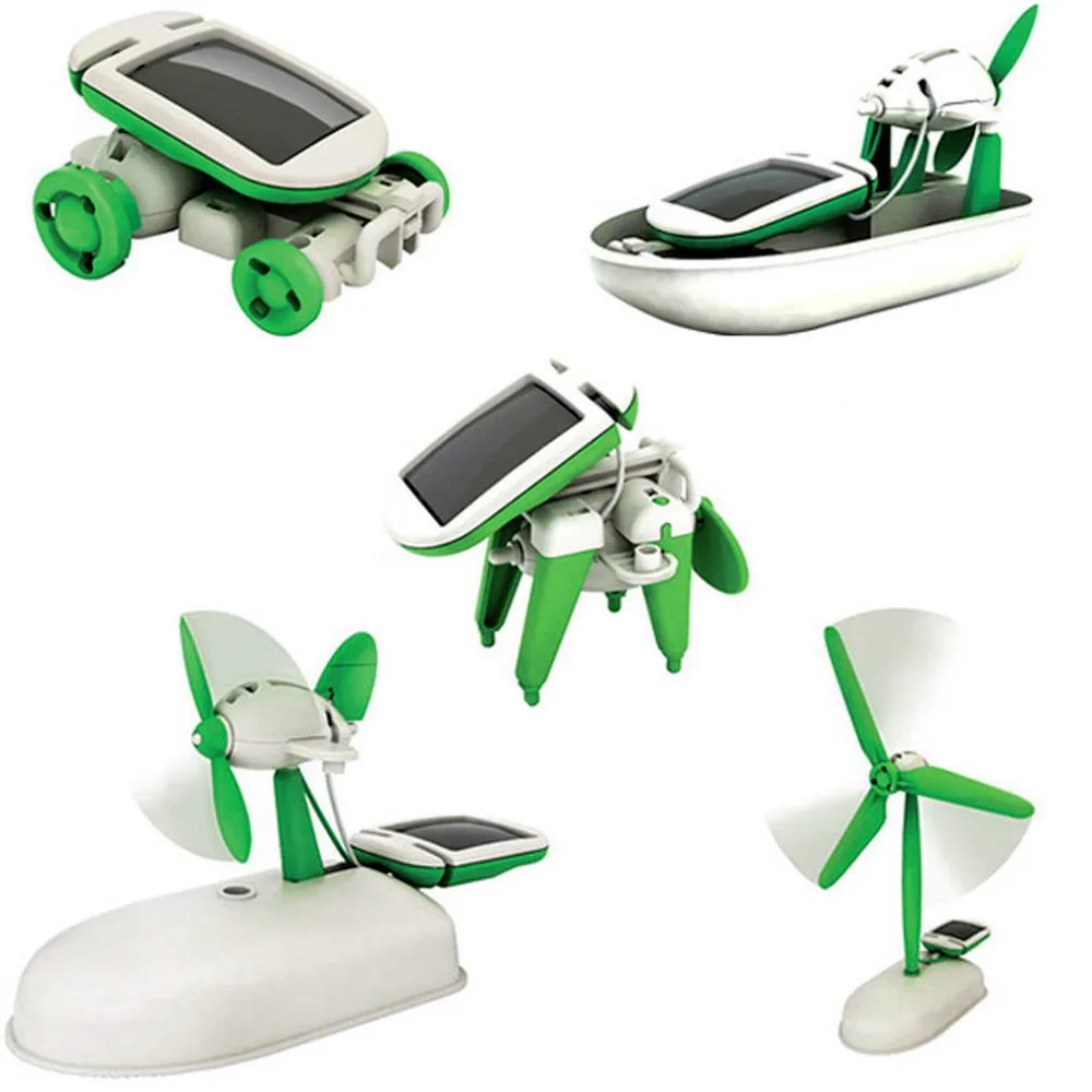 Hot 3sets Solar Power 6 in 1 Toy Kit DIY Educational Robot Car Boat Dog Fan