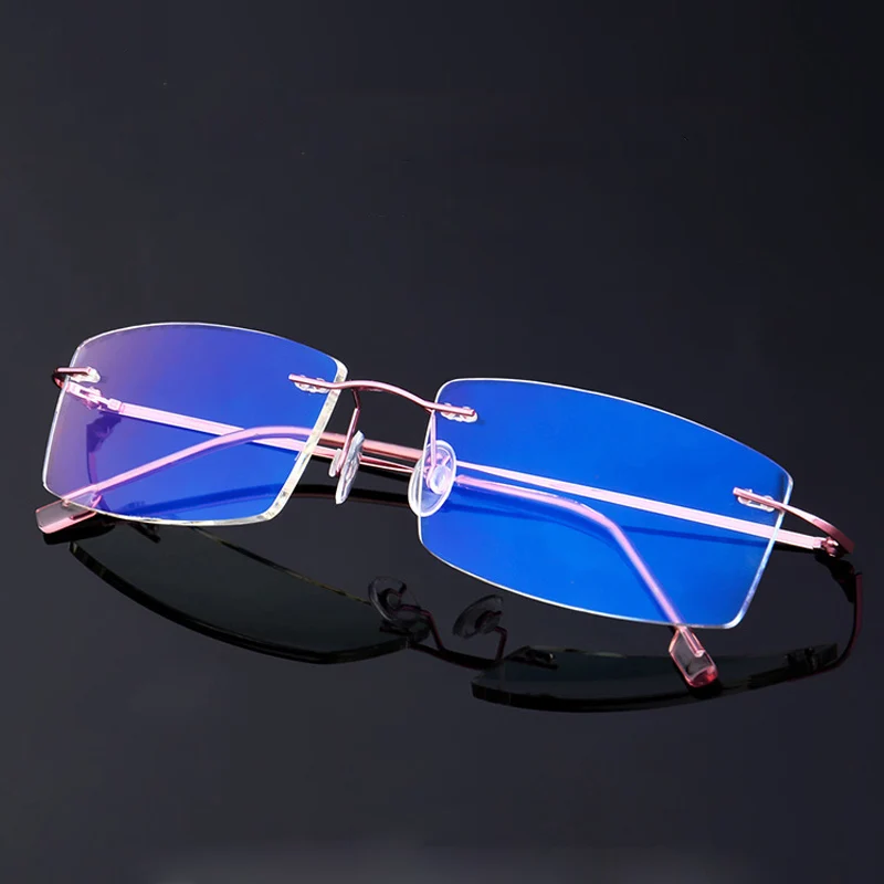 

2018 new titanium glasses Ultra-light Titanium Frameless Eyeglasses Anti-blue light lens Unisex glasses Thin temples