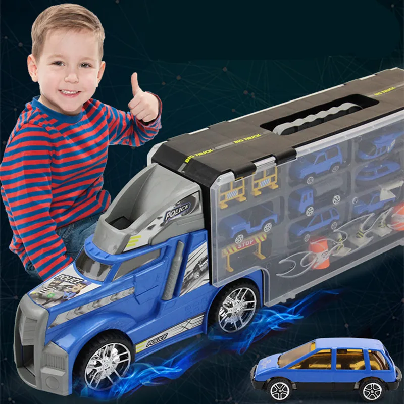 21 in 1 Child Toy Police Car Truck Diecasts and Toy Vehicles Educational 1:24 Transport Cars Carrier Toy For Children Boys