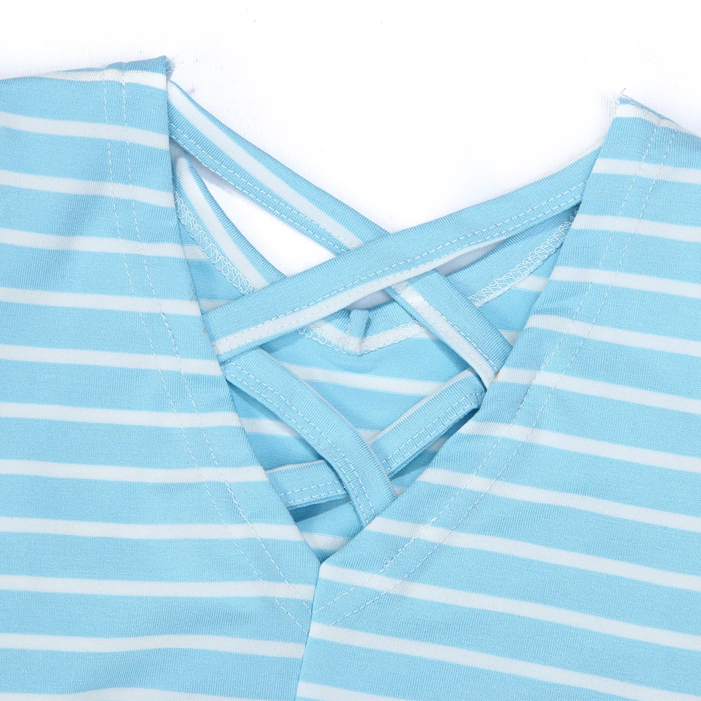 Повседневная футболка в полоску Топ, летняя футболка для девочек мягкие хлопковые топы с короткими рукавами, рубашка синий, розовый, для