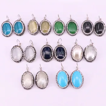 

Fashion New 8Pair Pave crystal rhinestone natural stone shell oval earrings for women