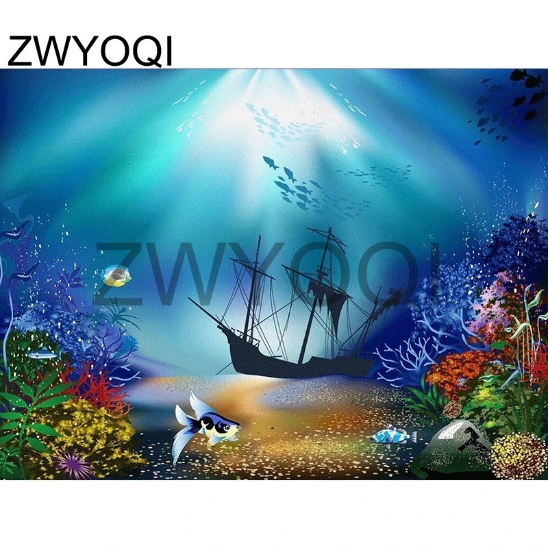 

Full Square Diamond embroidery seabed coral boat Full Round Diamond painting Cross stitch seabed DIY 3D Diamond mosaic seabed