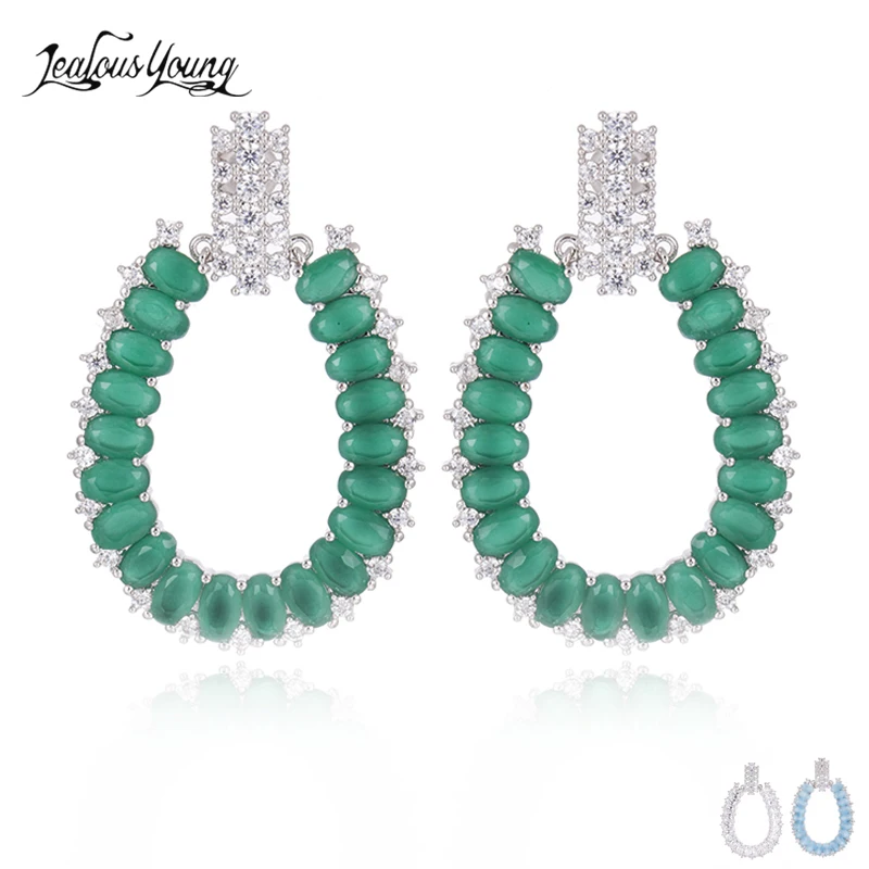 

Luxury Hallow Green Water Drop Zircon Branch Earrings For Women Wedding Round CZ Stud Earrings AE548