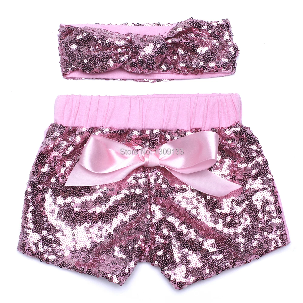 

Girls Summer Baby Girls Dance Party Sequin Shorts with headband set