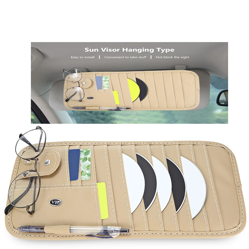 Universal Car Sun Visor CD Storage Holder PU Leather VCD DVD Sunglasses