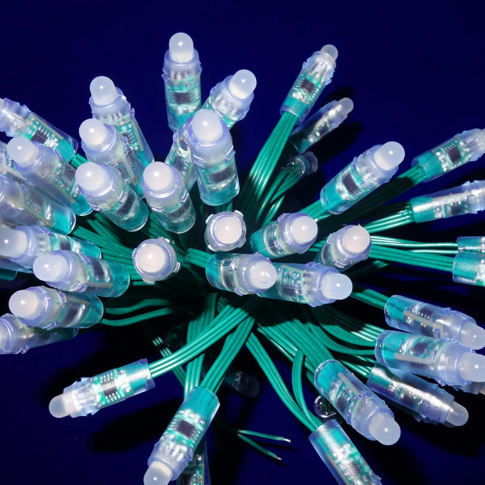 

50pcs addressable DC5V 12mm WS2811 led smart pixel node,with all GREEN wire(20AWG),IP68 rated