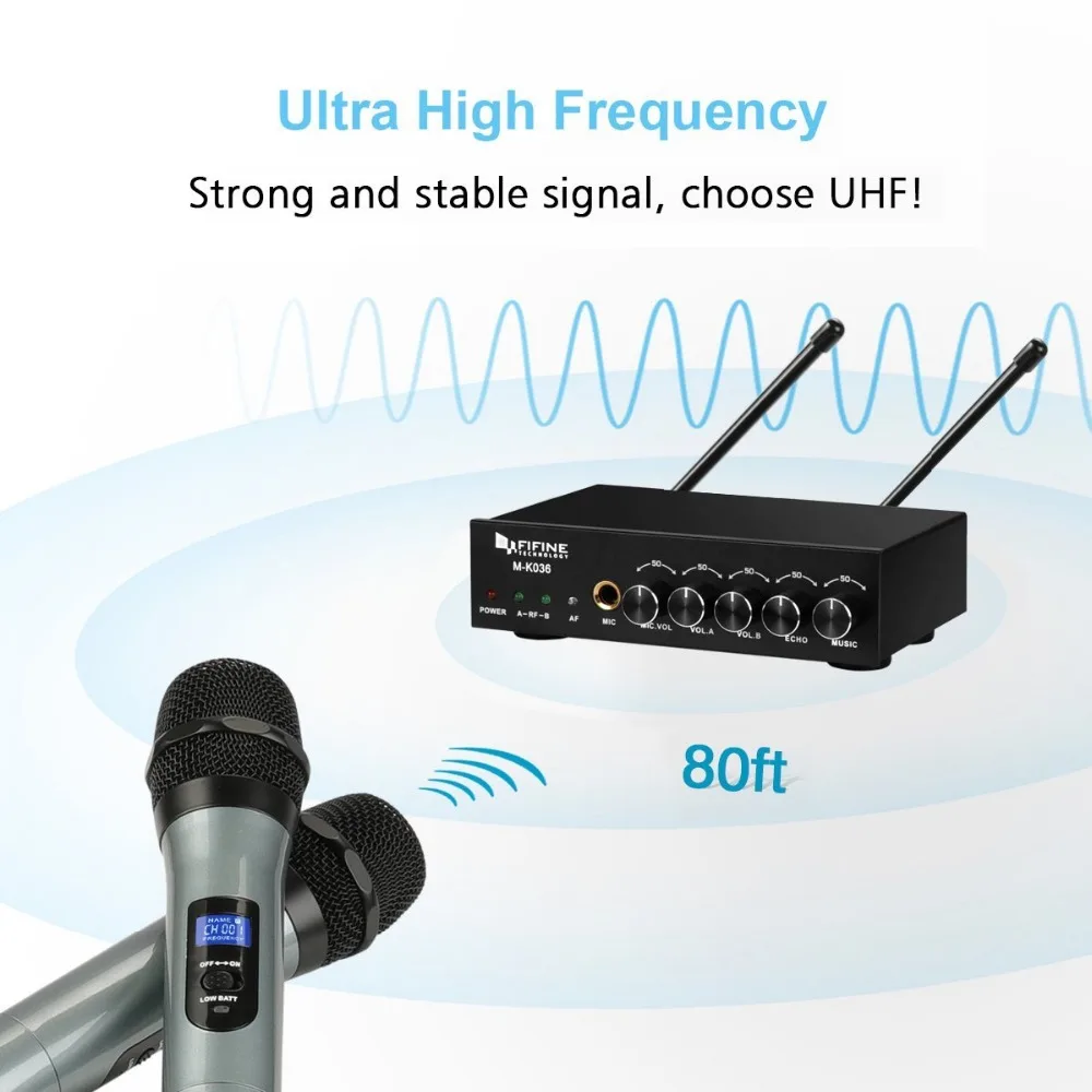 Fifine UHF Двухканальный беспроводной ручной микрофон, простой в использовании караоке беспроводной микрофон системы K036