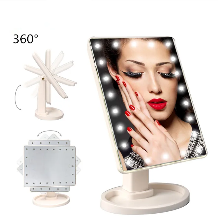 

360 Degree Rotation Touch Screen Makeup Mirror Vanity LED Mirror Cosmetic 16/22 LED Light Makeup Tool Adjustable Countertop Lamp