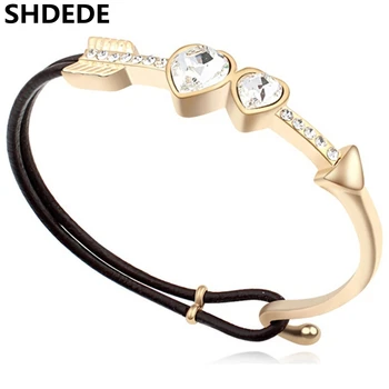 

SHDEDE Black Leather Charm Bracelet Crystal from Swarovski Arrow Bangles For Women Engagement Jewelry -16169