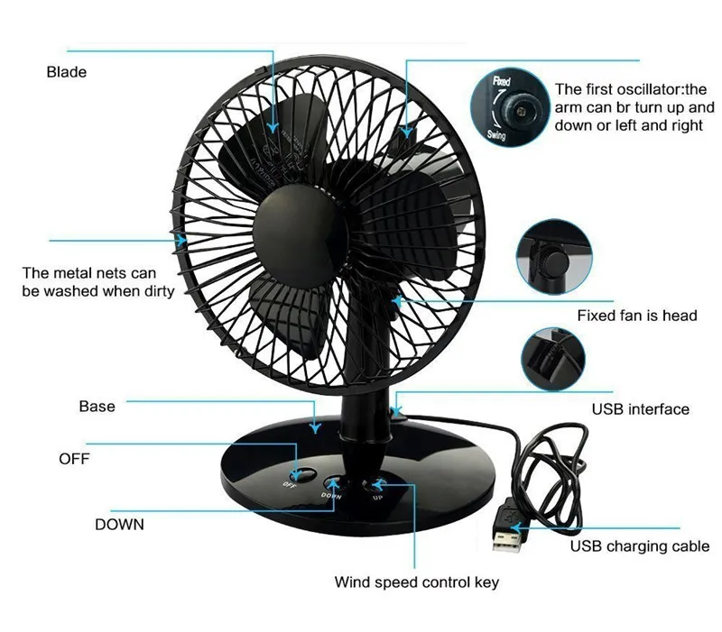 Вентилятор охлаждения 4 Вт USB тряска вращения ультра-Тихая бытовая техника офисные настольные вентиляторы 2 скорости металлический дизайн