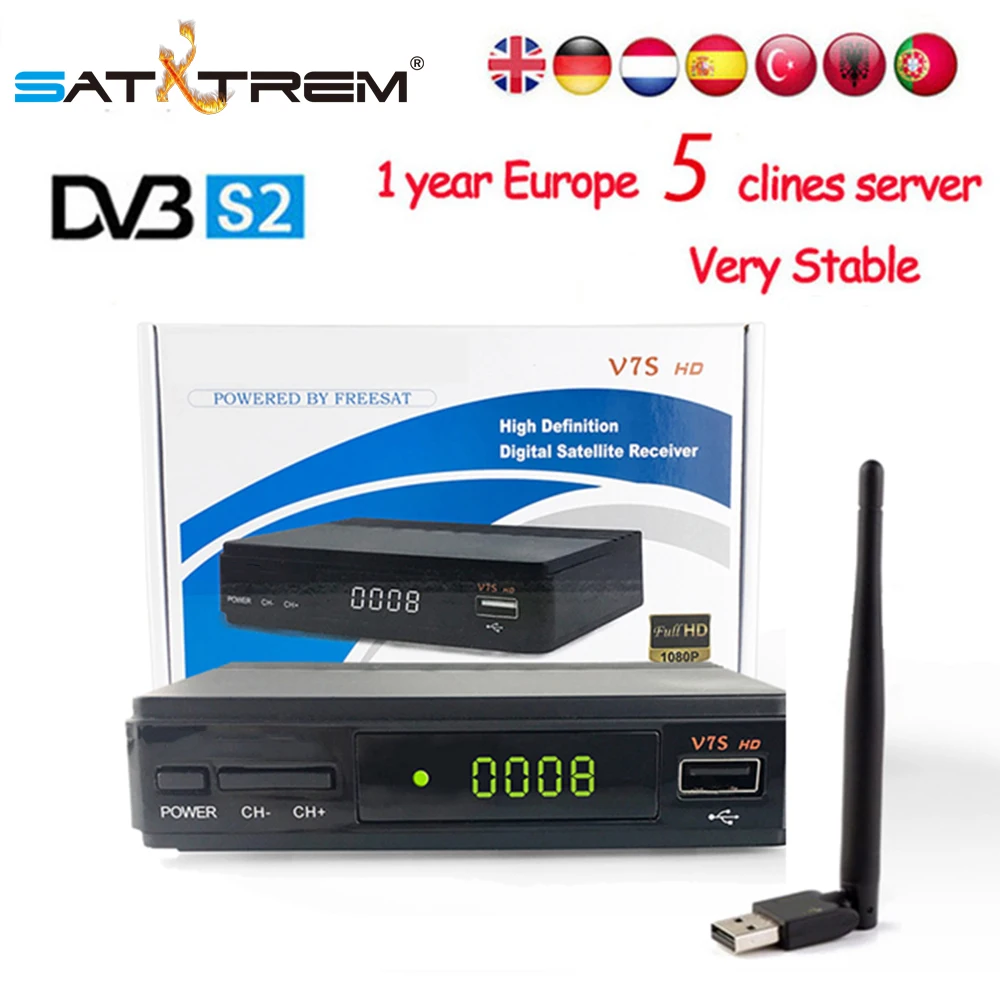PK freesat V7 Satellite TV Receiver decoder V7SS HD DVB-S2+USB Wfi Receptor with 5 lines Europe Cline account support powervu