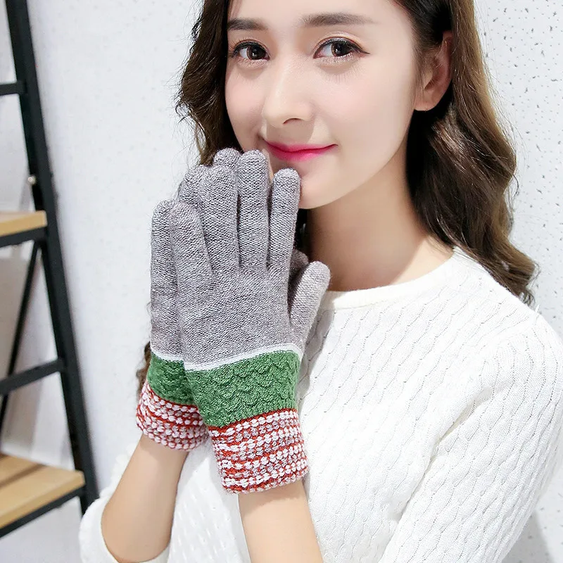 Wool gloves women Korean autumn and winter cute warm thickening