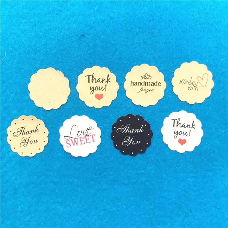 

Various Style Sticker Labels Hand Made for Jewelry Package Box Cases Bags Sealing Stickers Round Brown and Flowers Shape 100Pcs
