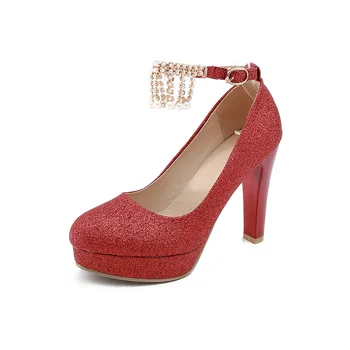 

The spring of 2018 the new ultra high with thick with sequins joker size code 33 bride shoes 1847-43 yards