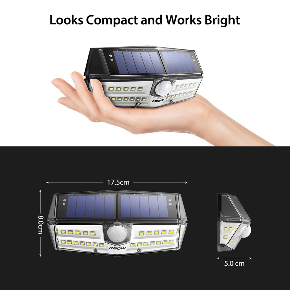 MPOW 30/40/63/122 LED Solar Light Motion Sensor Outdoor Security Wall Lamp 3Mode 