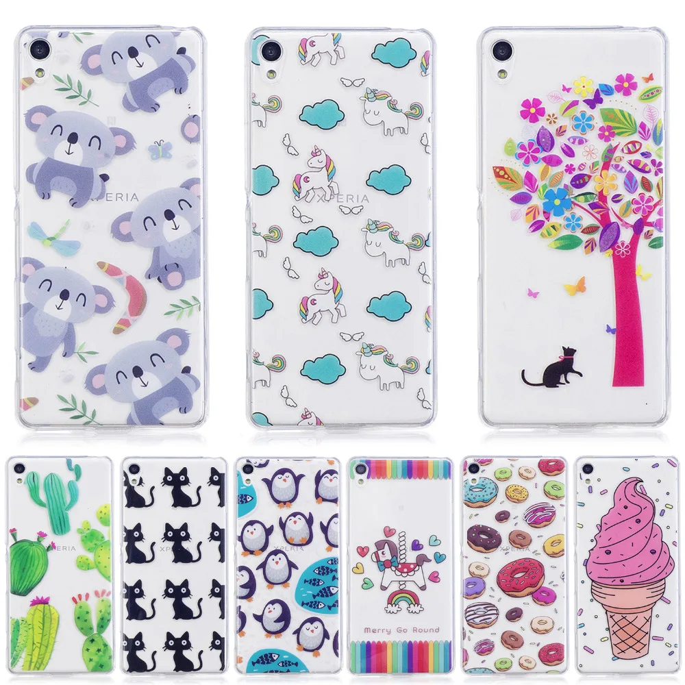 For Sony Xperia XA M2 Case Back Clear Transparent Penguin Cat Animal Patter TPU Silicone XZ Cases Flower |